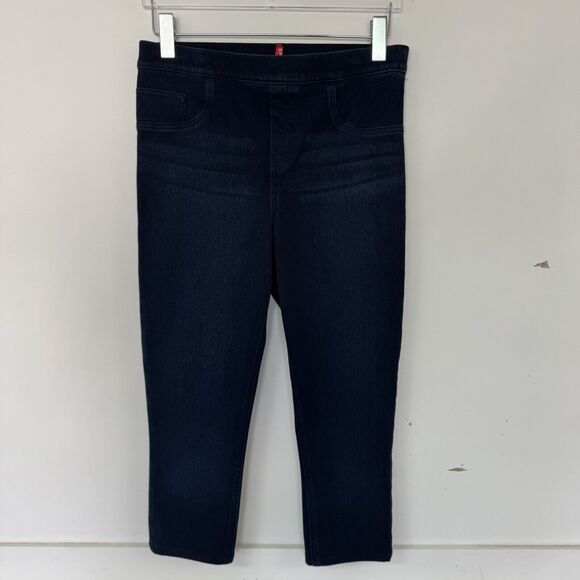 Spanx Jean-ish Capri Crop Jeggings Leggings Shaping Dark Wash 20018R Large EUC - Picture 2 of 12